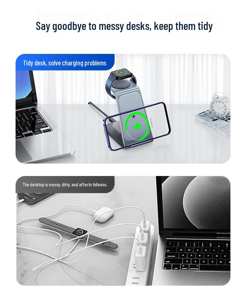 Universal 3-in-1 Wireless Fast Charger for Phone, Watch, and Earbuds with Alloy Stand