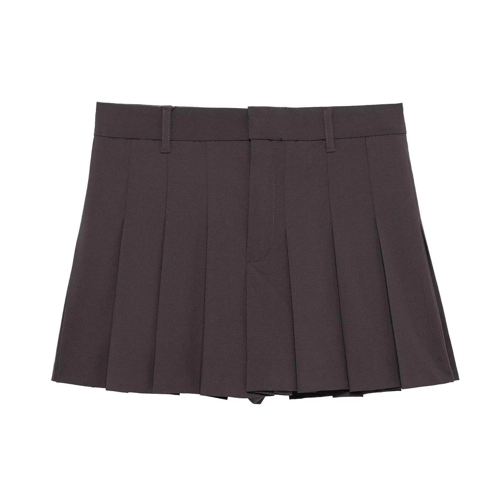 

2025 Spring Women s Slim-Fit Versatile Pleated Skirt Pants XS каштановый