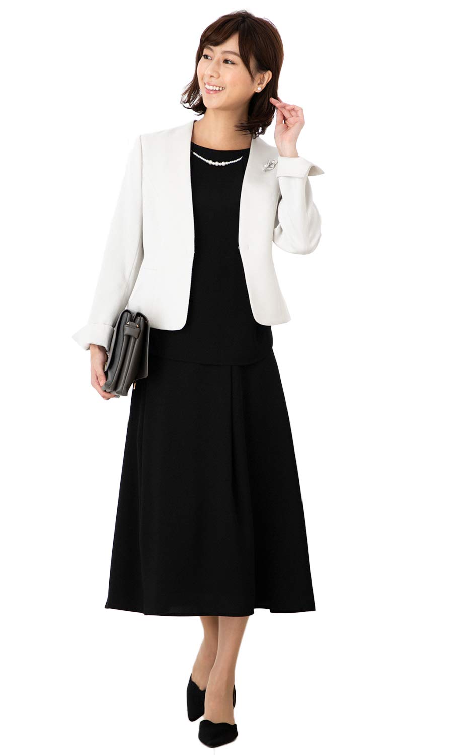 

Короткая блузка-жакет без воротника с металлическими деталями, костюм с длинной расклешенной юбкой, размер 13 [Surire] & & 3-предметный m201002st(20) бежевый