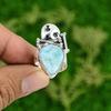 Natural Larimar Promise Skull And Bone Adjustable Ring 925 Silver For Women