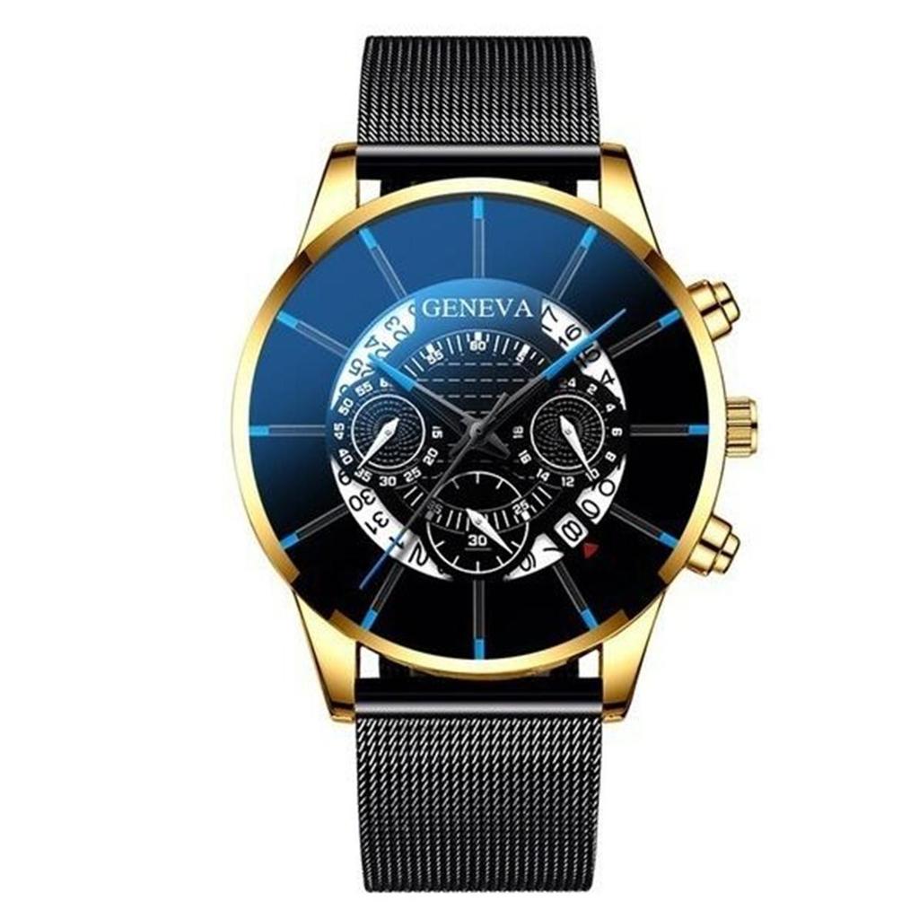 Luxury Men's Business Calendar Watches Stainless Steel Mesh Belt Quartz Watch
