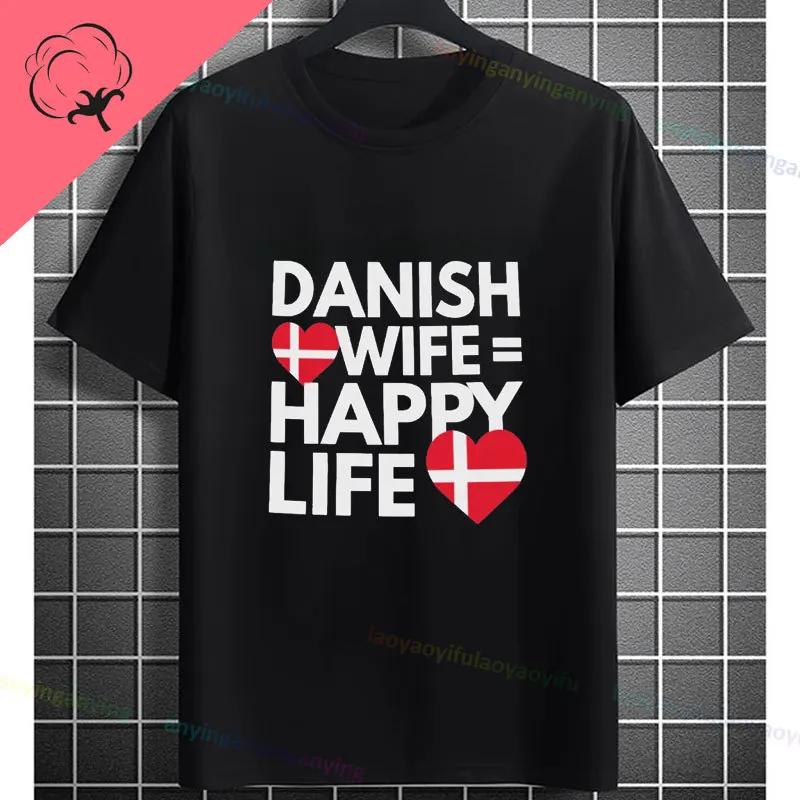 Moglie Felice Vita Felice Slogan Divertente Modello Maglietta Puro Cotone Girocollo Casual Manica Corta Magliette Per Unisex Stile Umoristico T-shirt