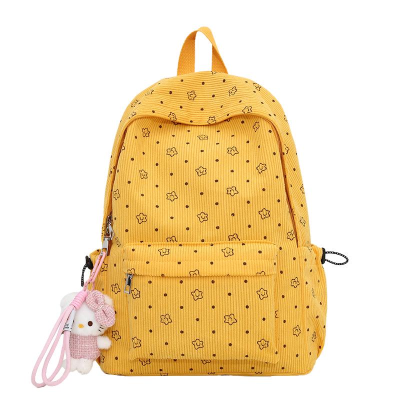 

Cross-border Corduroy Polka Dot Double Backpack for Middle & High School Students Without Pendant жовтий