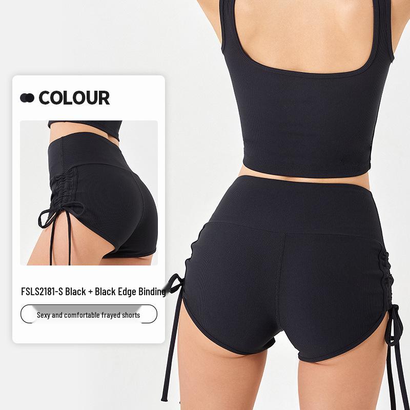 Women's Summer Color Block Quick-Dry Slimming Three-Quarter Sports Shorts with Drawstring and Butt-Lifting Design for Running and Yoga.