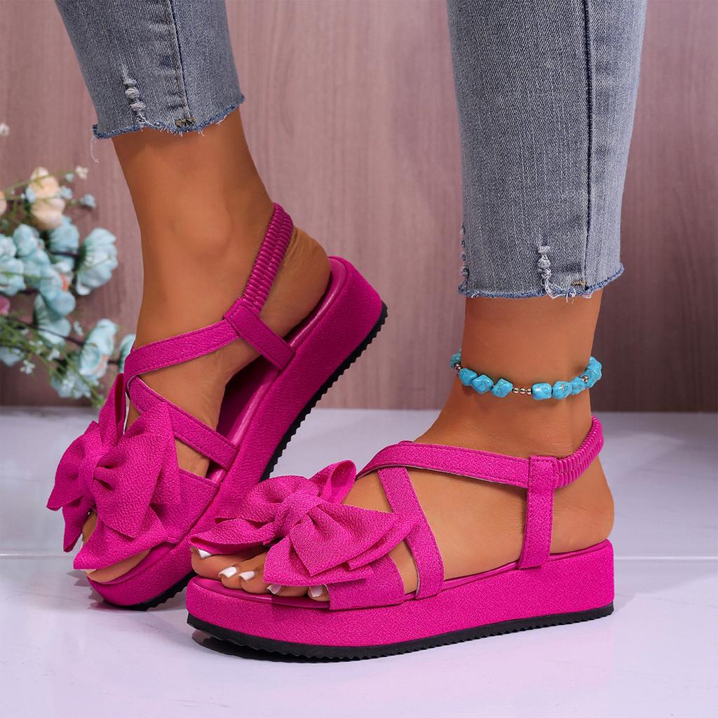 Women's Bow Knot Platform Sandals Lightweight Comfortable Slip On Thick Sole Summer Casual Beach Shoes