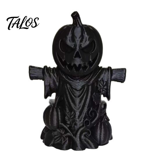 Handcrafted Carved Pumpkin 3D Printed Scarecrow Figurine, Matte Black Halloween Tabletop Atmospheric Party Ornament Decor for Shelf Window Office,