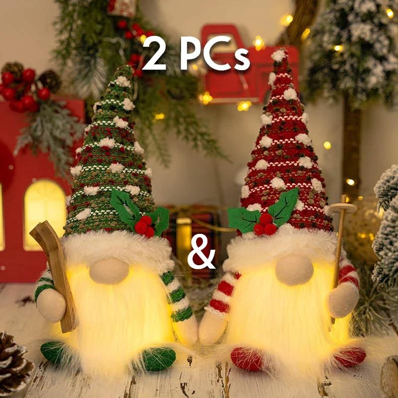 1~4 Stück Weihnachts-Puppe Elf Gestrickter Wichtel mit LED-Nachtlicht Weihnachtsdekorationen für Zuhause Weihnachten Navidad Neu Geschenk