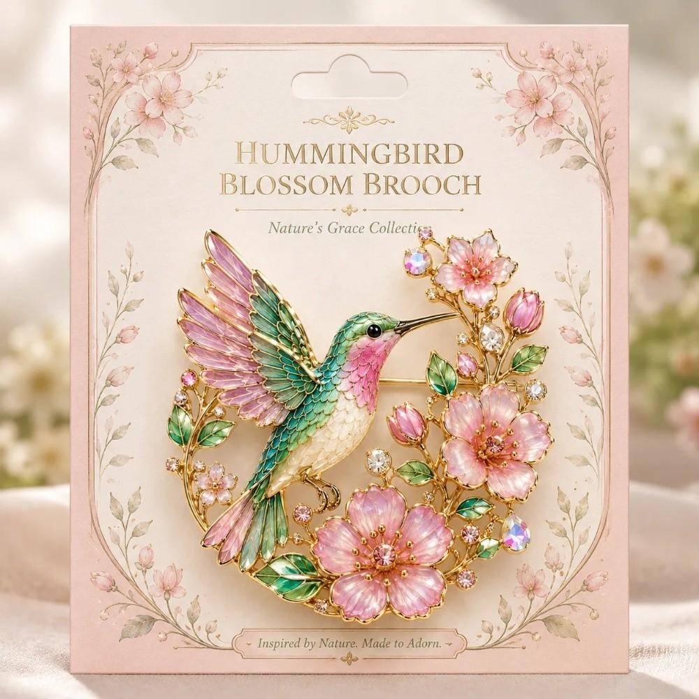 Colorful Design Hummingbird Blossom Brooch Metal Material Bird Brooch Chest Pin For Handbags