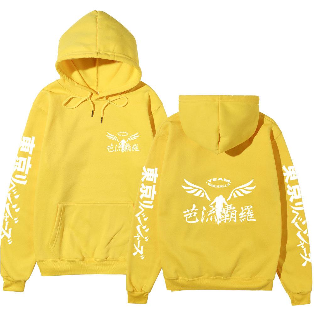Tokyo Revengers Team Walhalla Double-sided Hoodie, Wing Logo Long Sleeve Pullover Sweatshirt Unisex Anime Hoodie with Japanese Sleeve Print