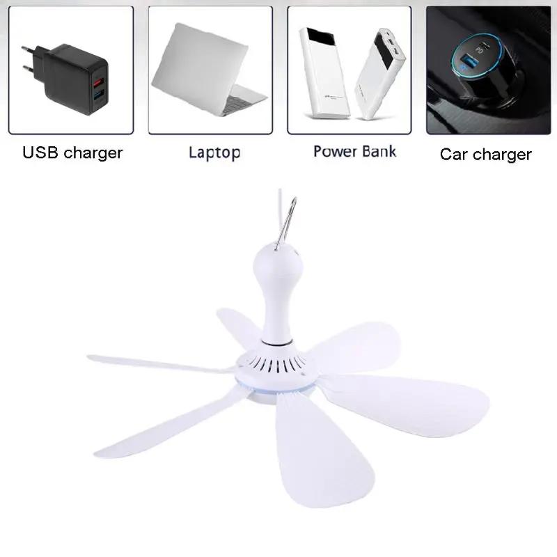 XIAOTREE Silent 6 Leaves USB Ceiling Fan, Optional Remote Control Timing, 4 Speed Hanging Fan for Camping Dormitory Tent