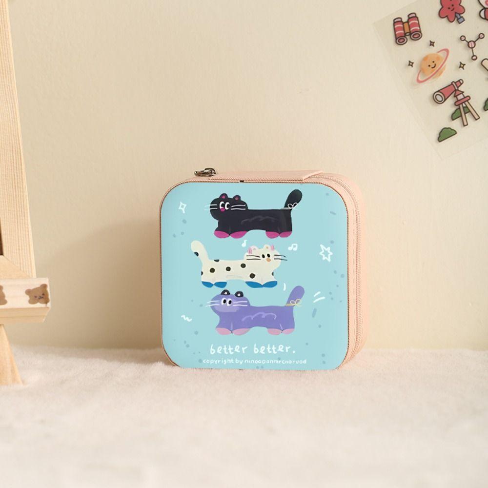 

Mini Jewelry Box Pet Cat Pattern Storage Box Portable Jewelry Case Rings белый
