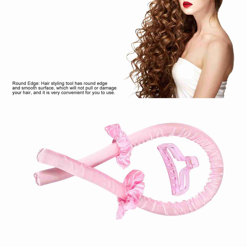 Curler Headband Clip Set Heatless Rubber Fixation Curling Hair Styling Tool for Sleeping Pink