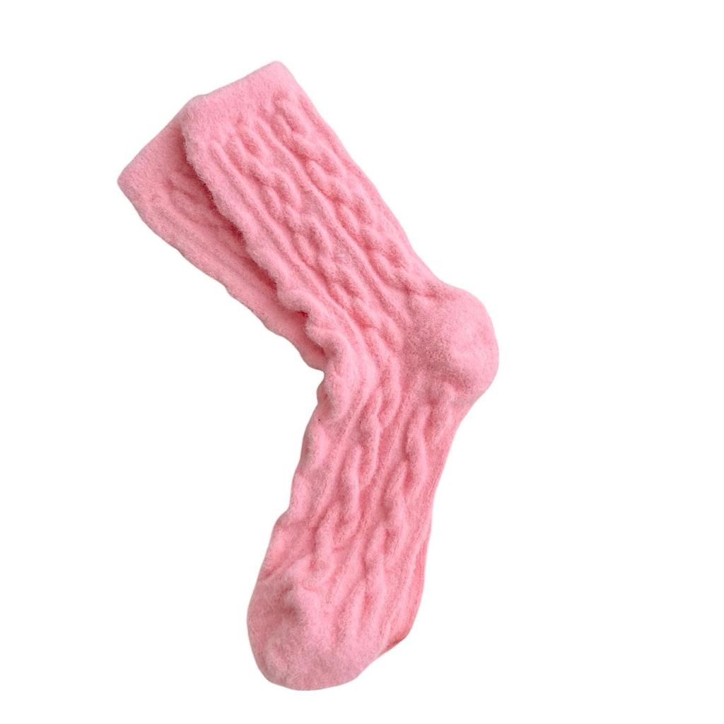 Women's Mink Velvet Mid-Tube Socks - Thick, Plush, Cable Knit for Autumn/Winter Warmth