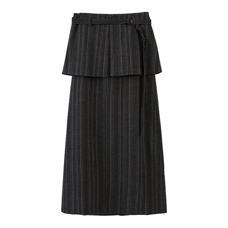 Fei Yuan Belted Striped Skirt: Stylish Back Slit Design for Early Spring Extra Large чёрный