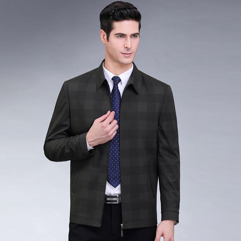 Wool jacket men's spring and autumn jacket middle-aged and elderly thin lapel plaid top dad's outfit