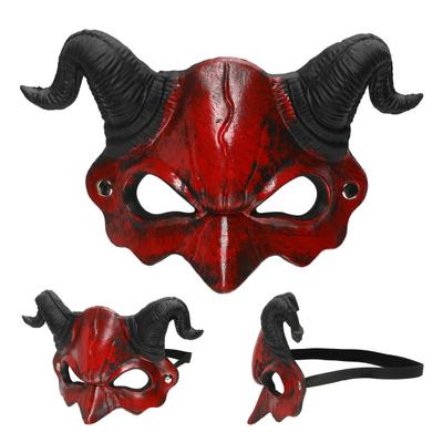 Demon Half Face Mask Realistic Red Satan Goat Mask with Adjustable
