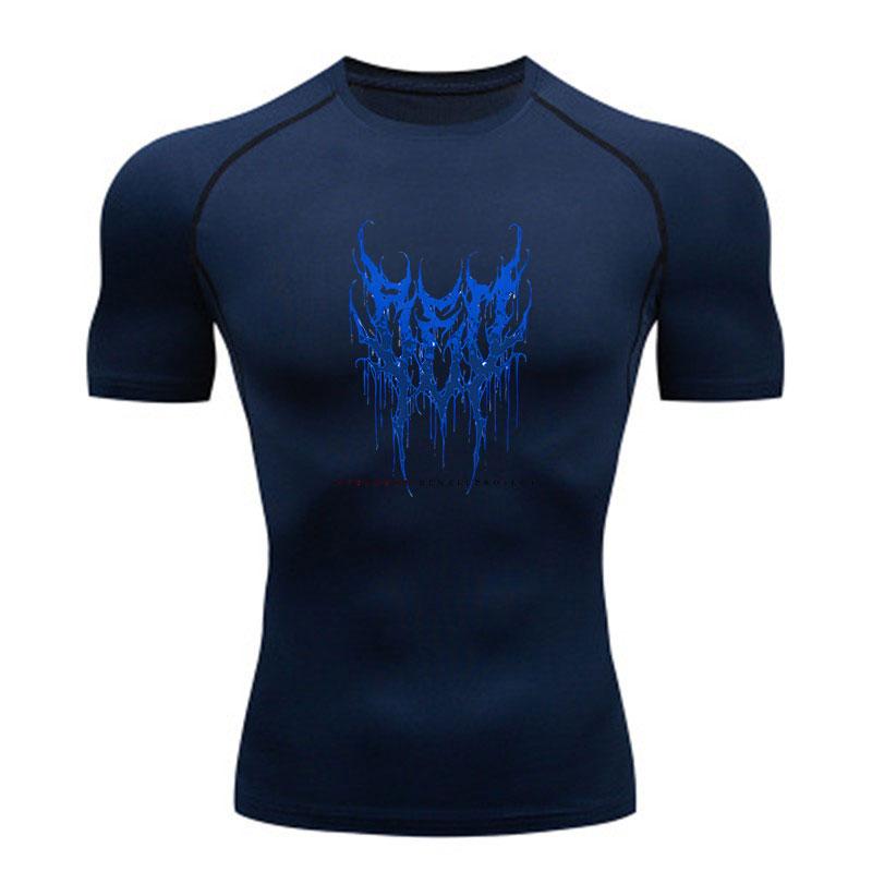 Men's Quick Dry Compression Fitness T-shirt, Gothic Blue Thorn Graphic Short Sleeve Athletic Top for Gym Workout Running Training Sports Wear