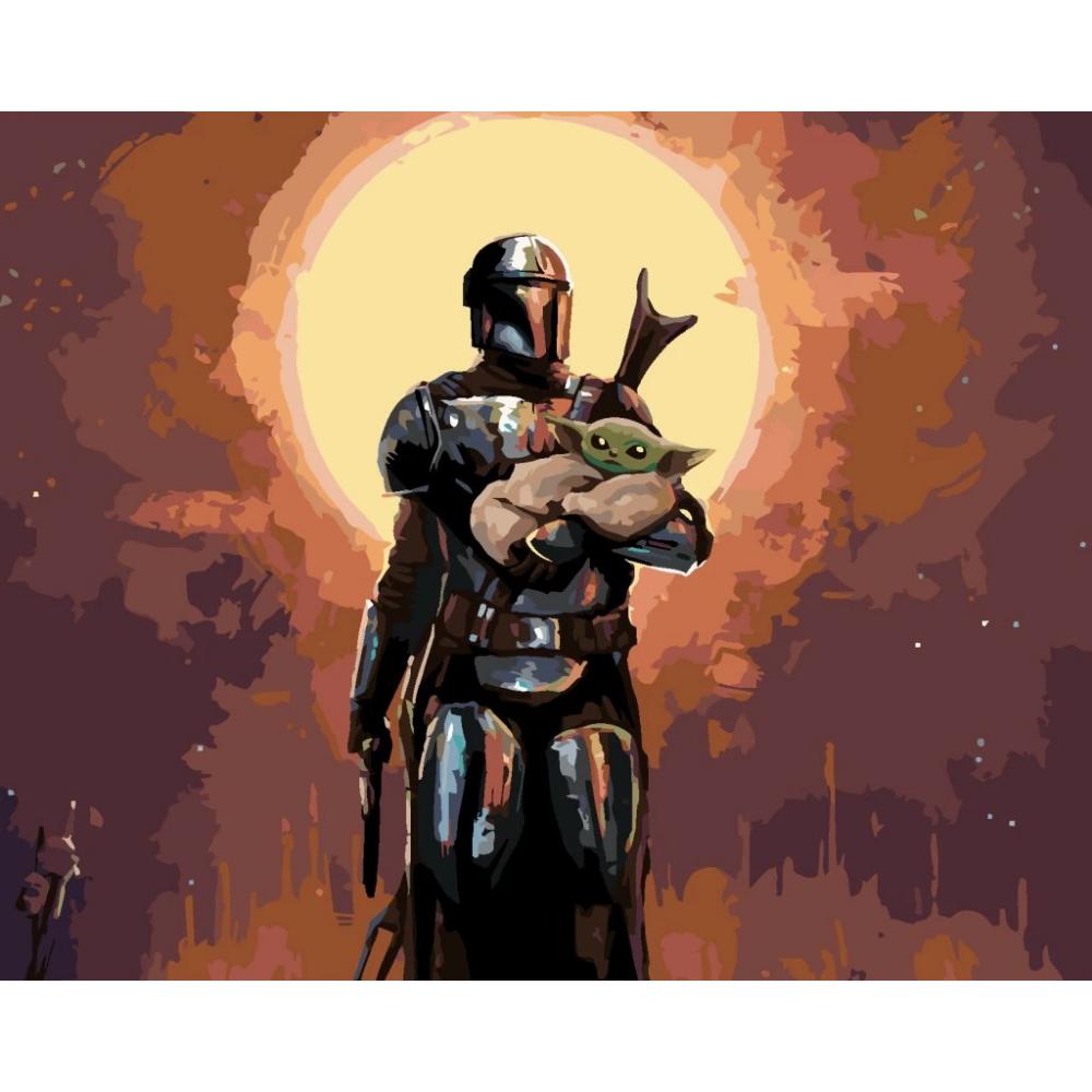 Malowanie Po Numerach Obrazy Do Malowania -Mandalorian Z Baby Yodą 50X40 Cm