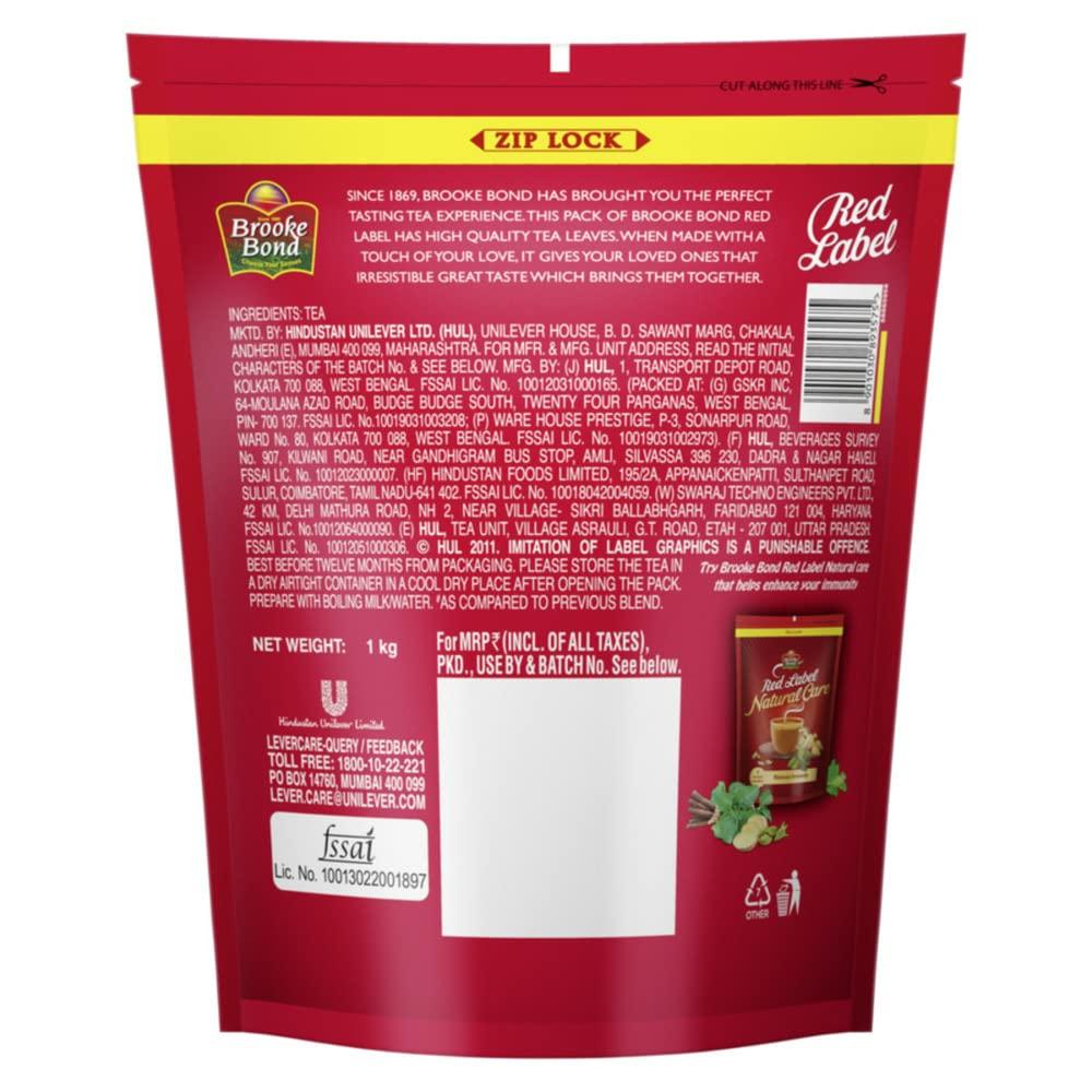 Brooke Bond Red Label Tea 1 Kg Pack of 1 Ginger Cardamom Basil CTC Blend Rich Taste
