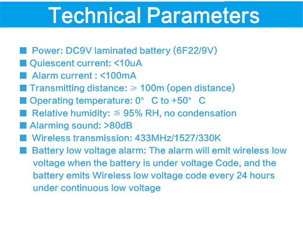 9V Wireless Smoke Detector for Home or Commercial Use