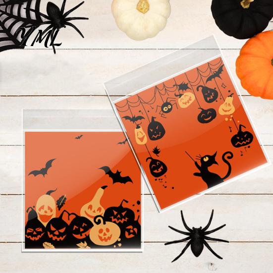 Small Plastic Bags for Treats 100 Pcs Halloween Treat Bags, Self Adhesive Seal Clear Candy Dessert Cute Cartoon Pouches Cookie Trick or Party