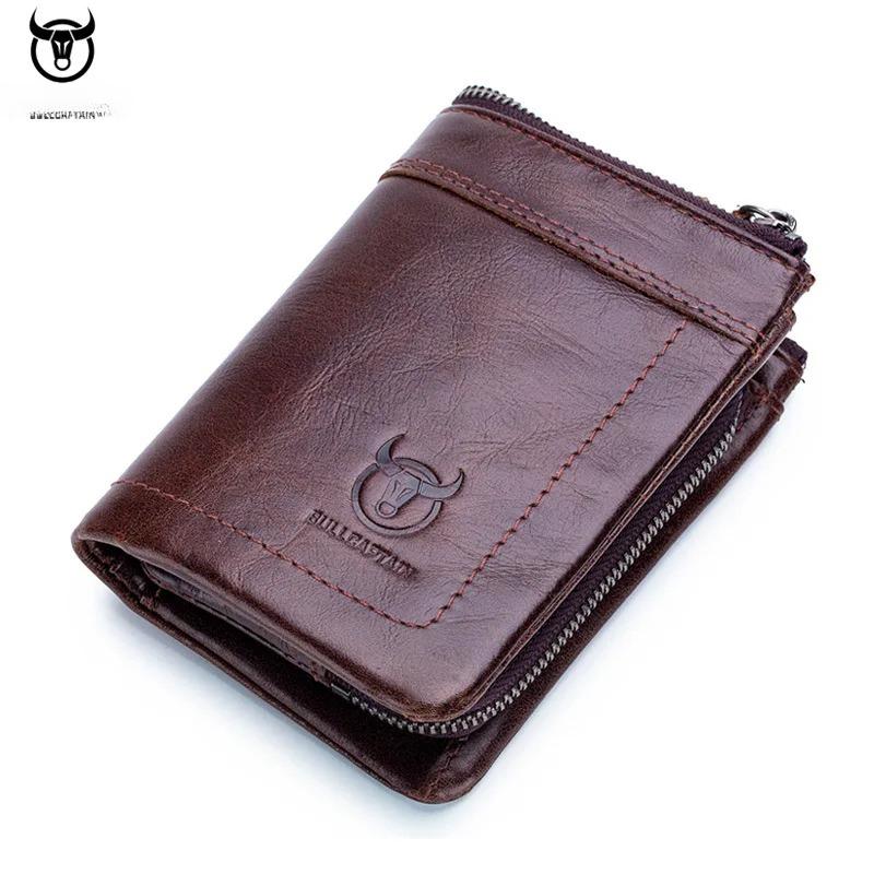 100% Genuine Leather and Cowhide Men's Short Multi-functional Card Holder with Anti-theft Brush Lining, Casual Business Pocket Wallet
