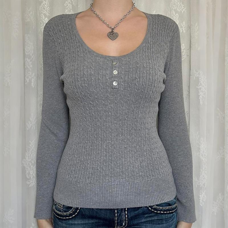 Casual Simple Style Long-sleeved Base Sweater T-shirt Woolen Women's Round Neck Slim Jacquard Top