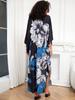 EDOLYNSA Versatile Blue Women's Kaftan Robe Light jacket Caftan Bathrobe Vacation Long Dress Hot Selling Lounge around Outfit Q1289