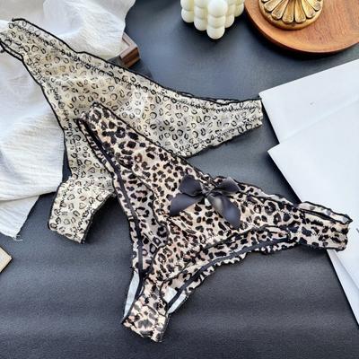 Lady Spring and Summer Sweet Sexy Cute Mesh Gauze Leopard Print Thong Underwear