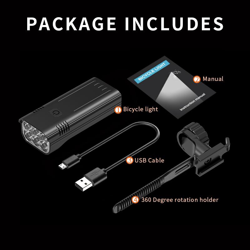 KX6 Fahrradscheinwerfer, Aufladen der Hochleistungs-Taschenlampe, Fahrradausrüstung, Fahrradzubehör für Nachtfahrten, Berglichter