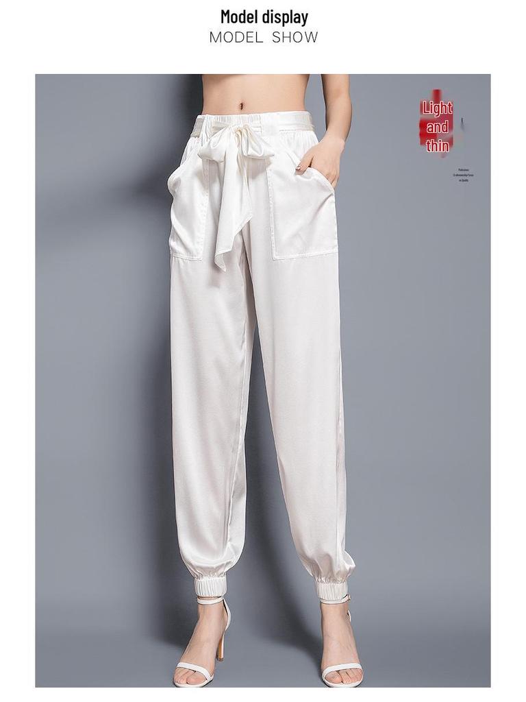 19mm Maulbeerseide Stretch Satin Cropped Jogger mit elastischem Kordelzugbund - Slim Fit, Freizeithose 2025