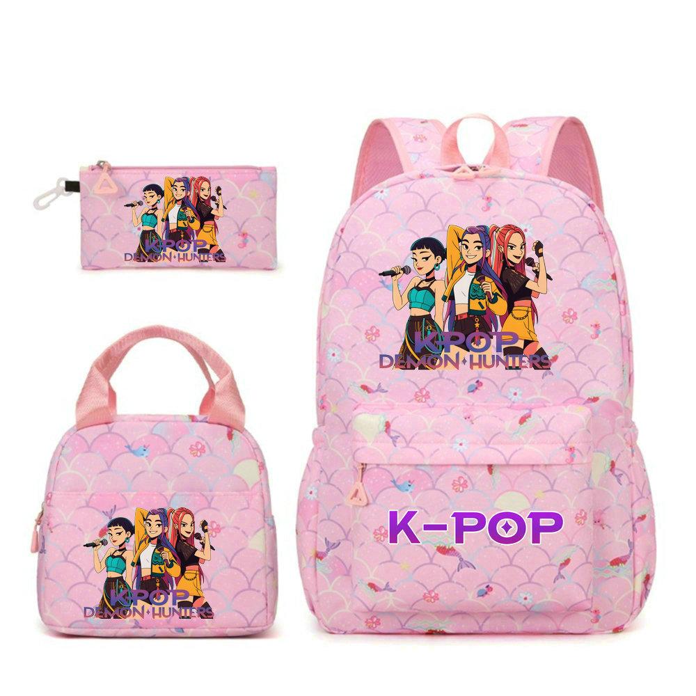KPop Demon Hunters Character Colorful Backpack Three-Piece Set Rumi Mira Zoey HUNTR/X Saja Children'S Large Capacity Schoolbag