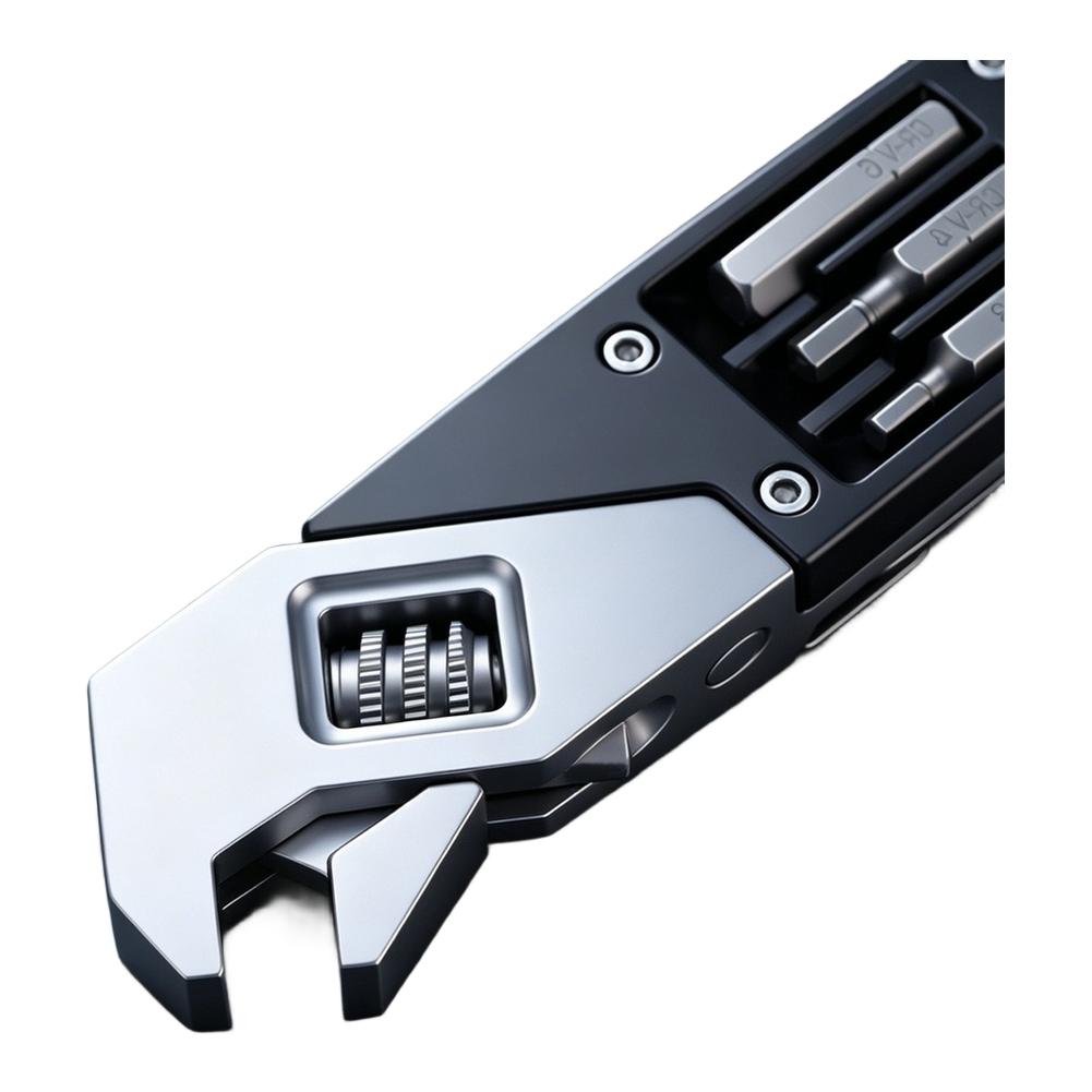 Adjustable Folding Multi Function Wrench With Screwdriver Bit Magnetic Holder For DIY Home Repair Stainless Steel Hand Tool