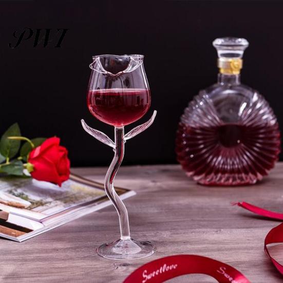 Transparent Glass Cup Wine Exquisite Stable Base Rose Shape Goblet for Home Bottle
