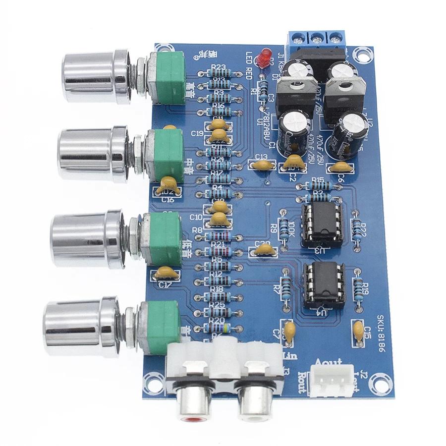 XH-M164 NE5532 Stereo Pre-amp Preamplifier Tone Board 4 Channels Audio Amplifier Module 4CH Adjust high, middle, and low tones