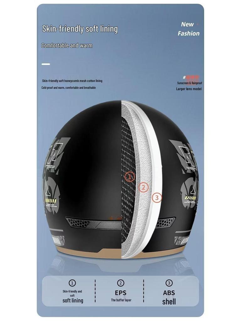GB 3C Certified Electric Vehicle Helmet for Men & Women: Winter, Rainproof, Fogproof, Warm with Push-Type Lens