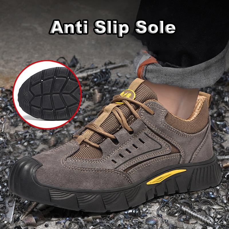 Oulylan Men Wear-resistant Work Shoes Outdoor Thick Sole Antiskid Sneakers Steel Toe Anti Puncture Safety Boot Large Sizes To 46