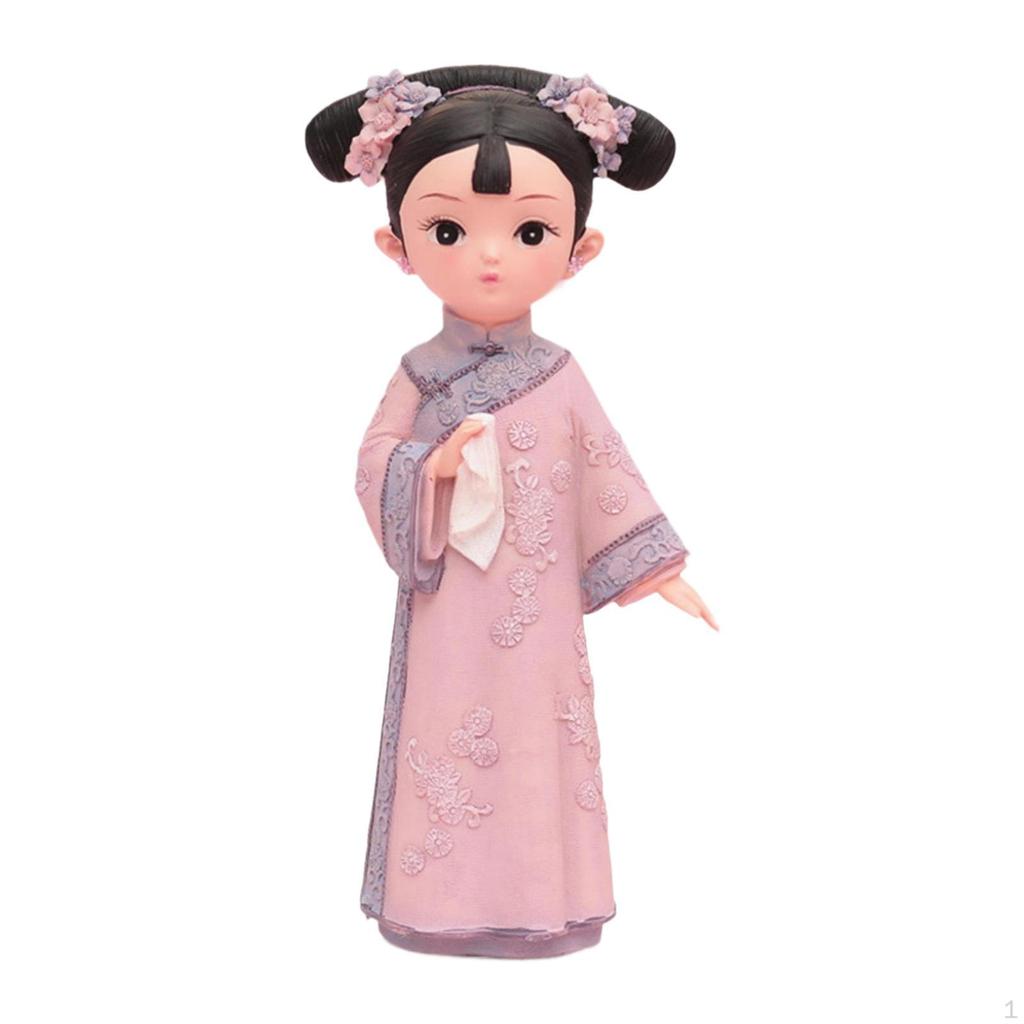 Girl Resin Statue Miniature Figurine Gift Doll Toy Folk Dress Decoraitve Sculpture Traditional