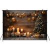 Christmas Tree Backdrop Photography Baby Shooting Props Golden Ball Star Gifts Candle Wood Wall Background Decorations Photozone