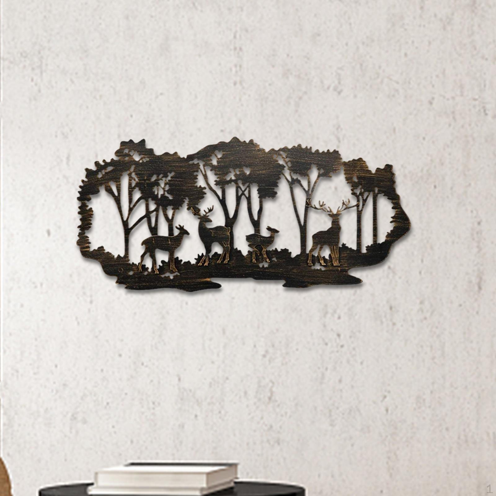 

Hanging Metal Wall Art Decor Deer in The Forest for Living Room Cabin