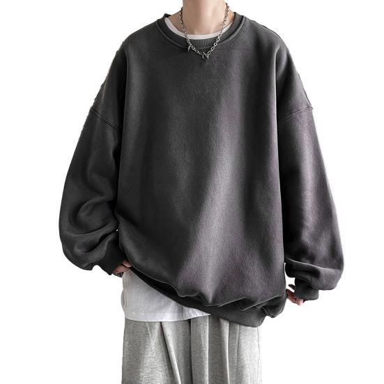 

Мужская осенне-зимняя толстовка, свободная однотонная толстовка с круглым вырезом и длинным рукавом, толстая, теплая, мягкая, унисекс, повседневная, простой стиль, топ для пар M темно-серого