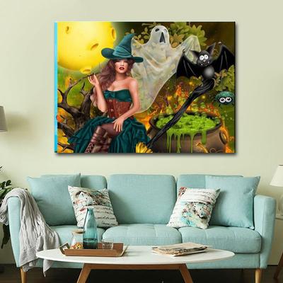 Diamant Malerei Hexe Katze Kreuzstich Stickerei Cartoon Frau Strass Mosaik Halloween Dekor