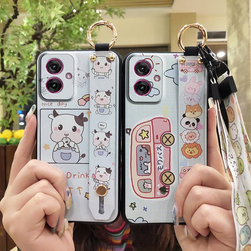 Cute Shockproof Phone Case For MOTO G55 5G Waterproof Soft Case Durable Back Cover Lanyard Anti-dust Silicone Kickstand
