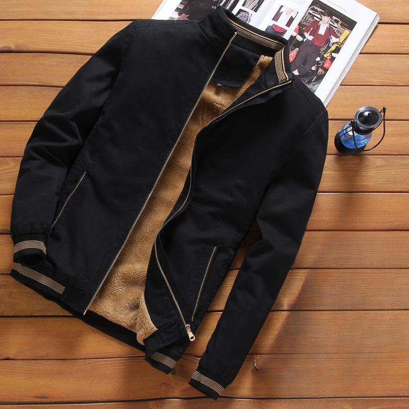 

Флисовая куртка мужская зимняя корейская версия модная облегающая молодежная хлопковая куртка большого размера с воротником-стойкой мужская одежда 5XL чёрный