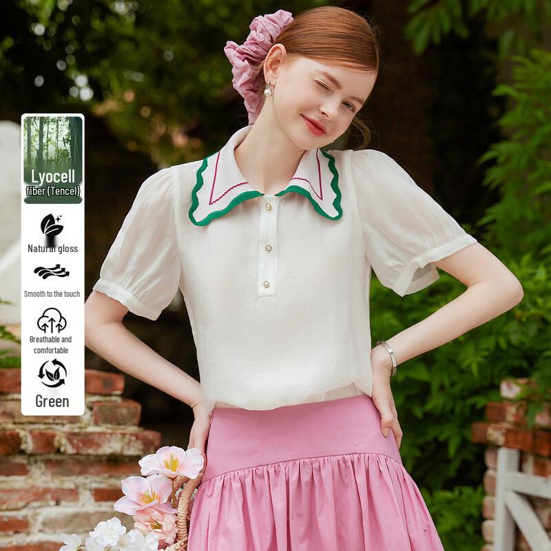 Bailuyu Sweet Color Block Lapel Short Sleeve Shirt XL