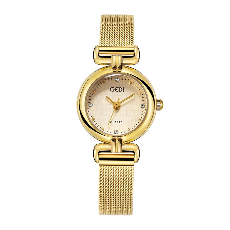 Nischen High-End Damenuhr Stoffmuster Kleines rundes Zifferblatt Mesh-Armbanduhr Wasserdichte Quarz Damenuhr Mittelalterliche Uhr