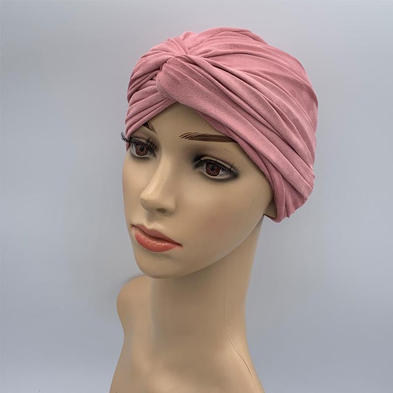 Fashion Women Cross Twist Suede Turban Caps Soild Color Female Headscarf Bonnet Muslim Hijab Cap Islamic Under Scarf India Hat