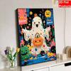 DIY 3D Pearl Painting Canvas Cute Ghost and Pumpkin Pattern Relaxing Leisure Craft Kit for Adults Home Decoration Art Supplies