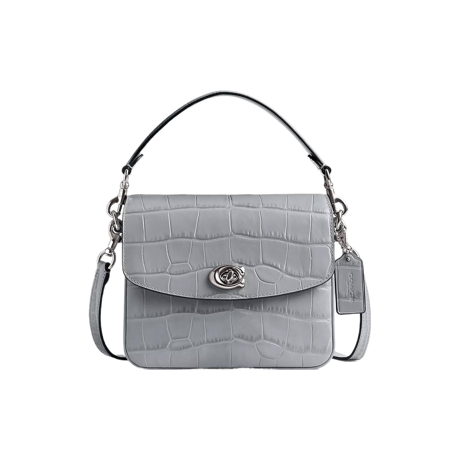 

Coach Cassie 19 Crocodile Pattern Turn Lock Chain Closure Small Leather Handbag Women handbags Silver Gray Blue CP138-LHN19 Basic Set (Bag+Dust Bag)