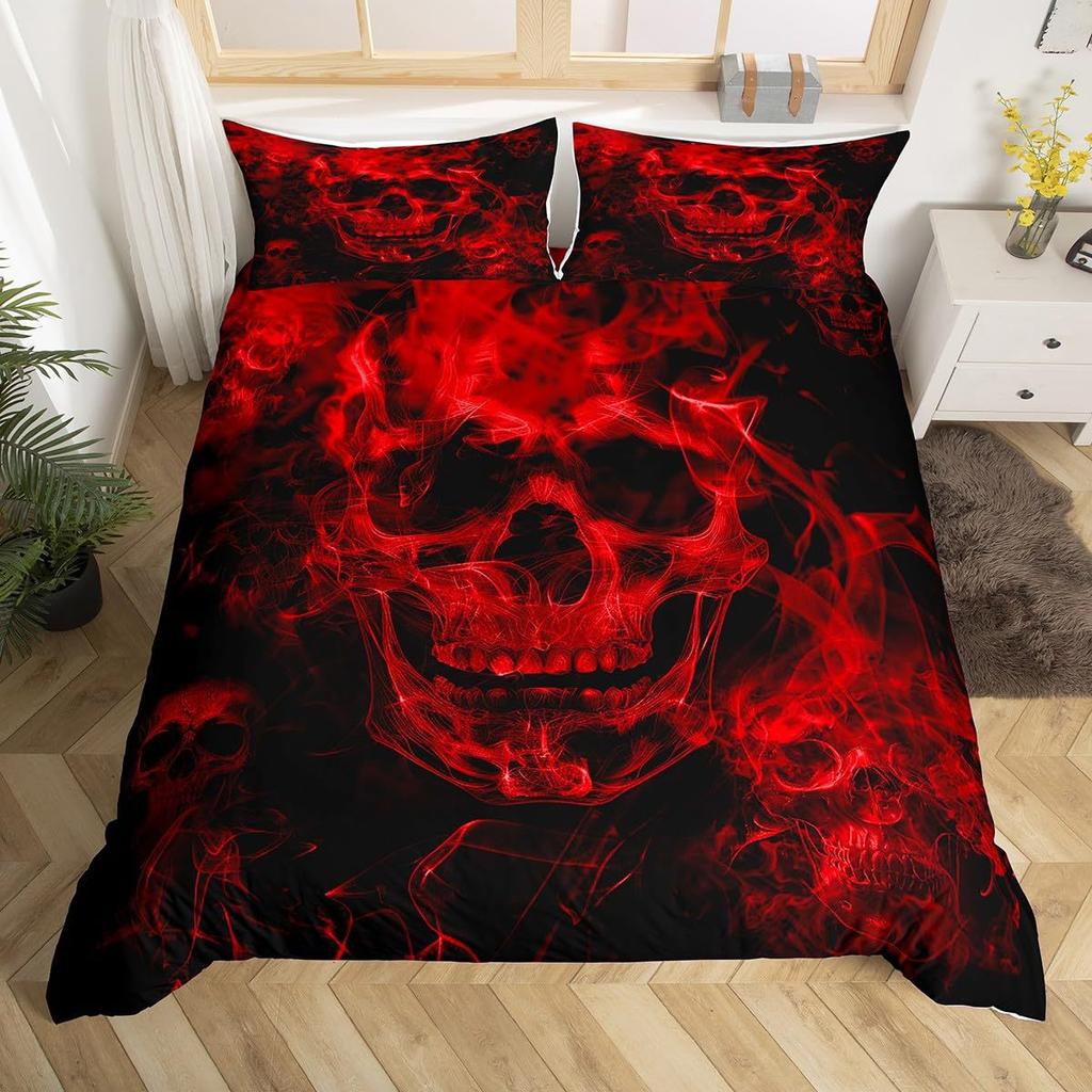 Gothic Skeleton Duvet Cover Set Pillowcase Skull Smoking Bedding Set,Soft Comfortable Duvet Cover For Bedroom